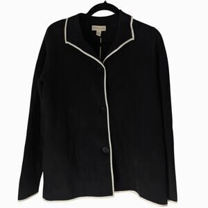 Appleseed’s Black Contrast Trim Cardigan L Button Front Cotton Nylon Sweater